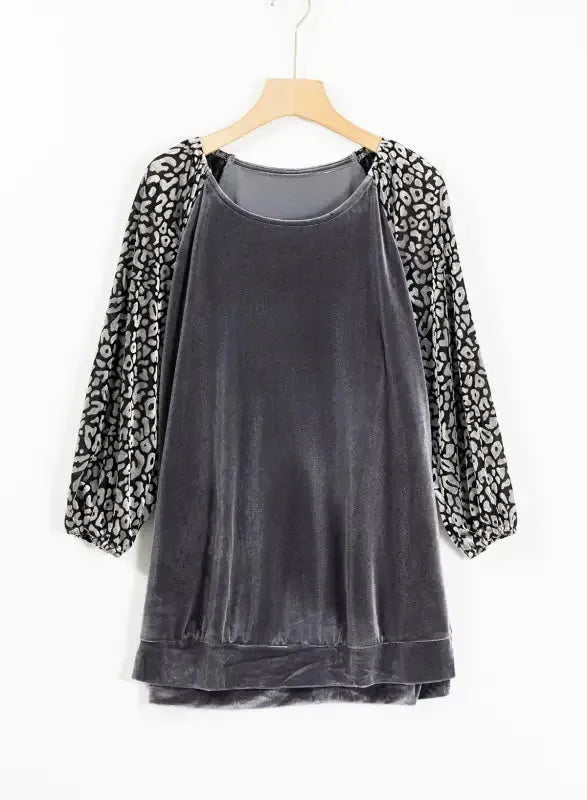 Grey Leopard Velvet Blouse - Fashionfitz