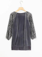 Grey Leopard Velvet Blouse - Fashionfitz