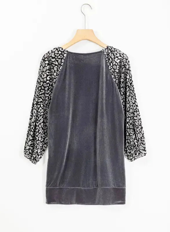 Grey Leopard Velvet Blouse - Fashionfitz
