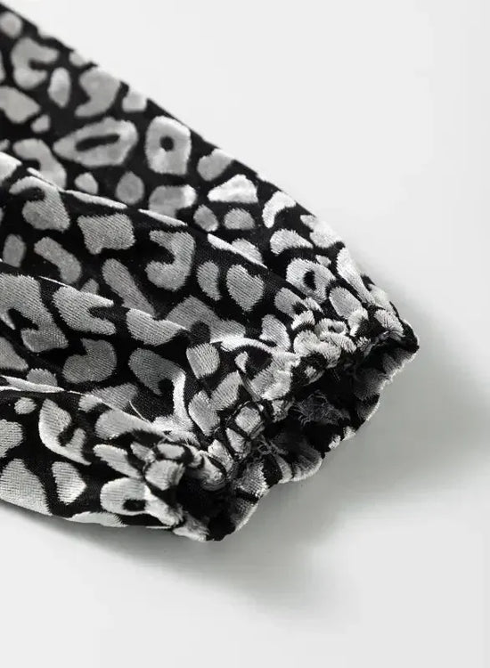 Grey Leopard Velvet Blouse - Fashionfitz