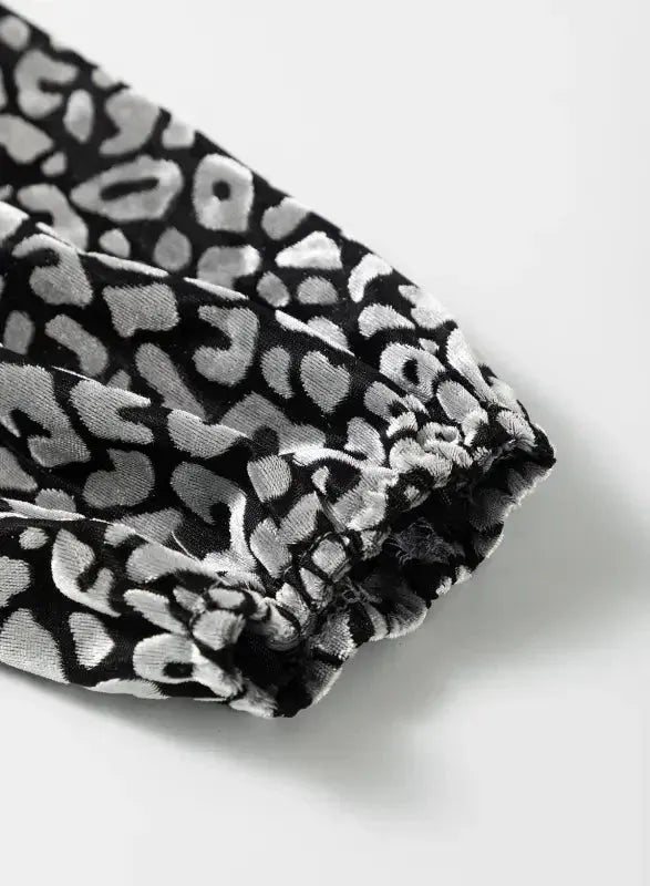 Grey Leopard Velvet Blouse - Fashionfitz