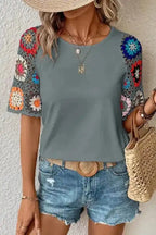 Grey Petal Crochet Blouse - Fashionfitz