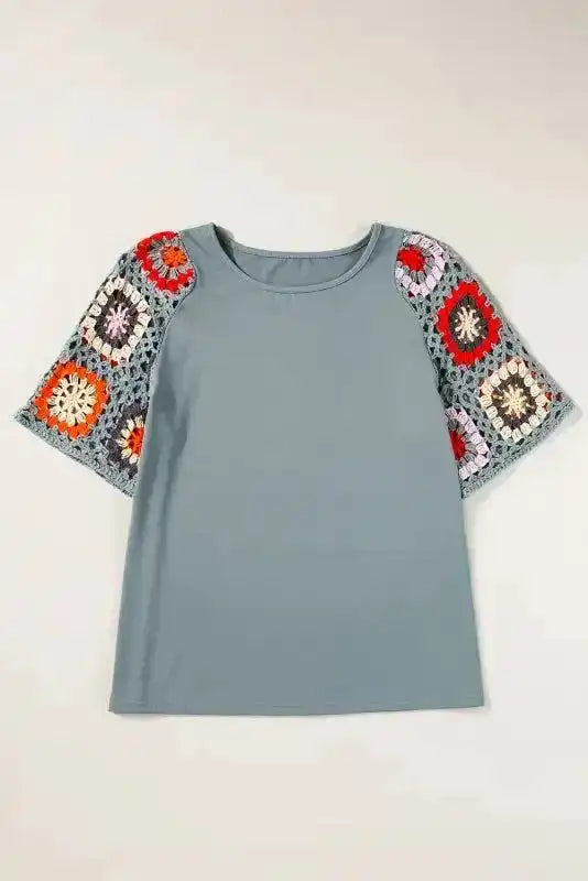 Grey Petal Crochet Blouse - Fashionfitz