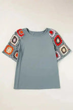 Grey Petal Crochet Blouse - Fashionfitz