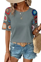 Grey Petal Crochet Blouse - Fashionfitz