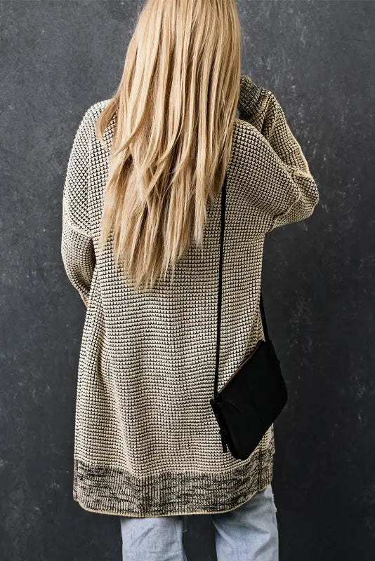 Grey plaid contrast trim open front cardigan - tops