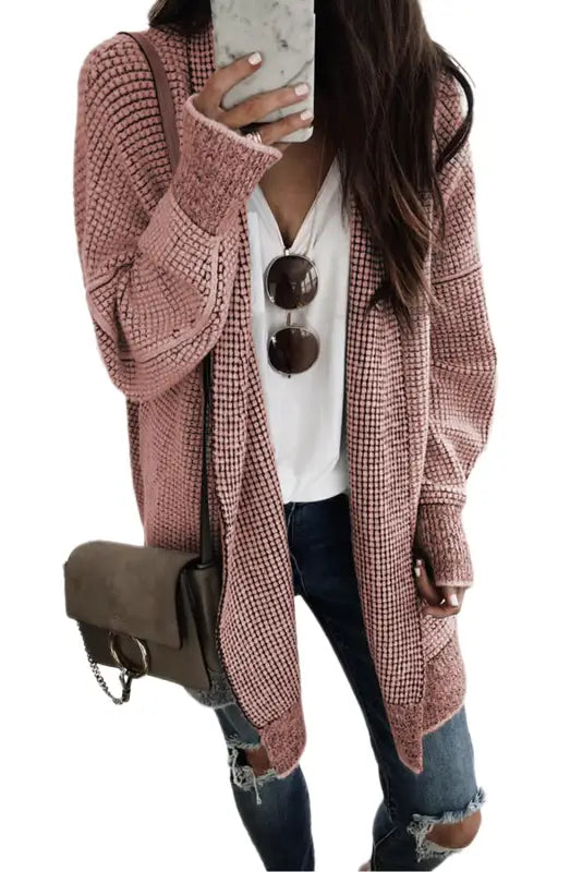 Grey plaid contrast trim open front cardigan - tops