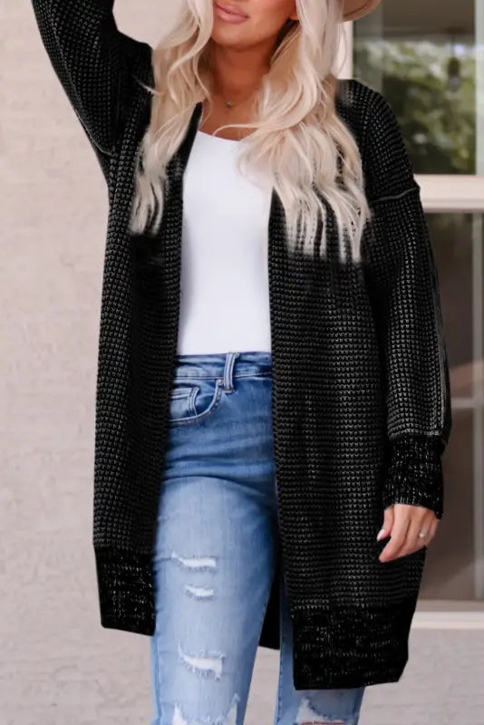 Grey plaid contrast trim open front cardigan - tops