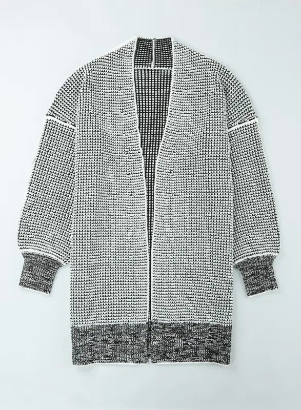 Grey plaid contrast trim open front cardigan - tops