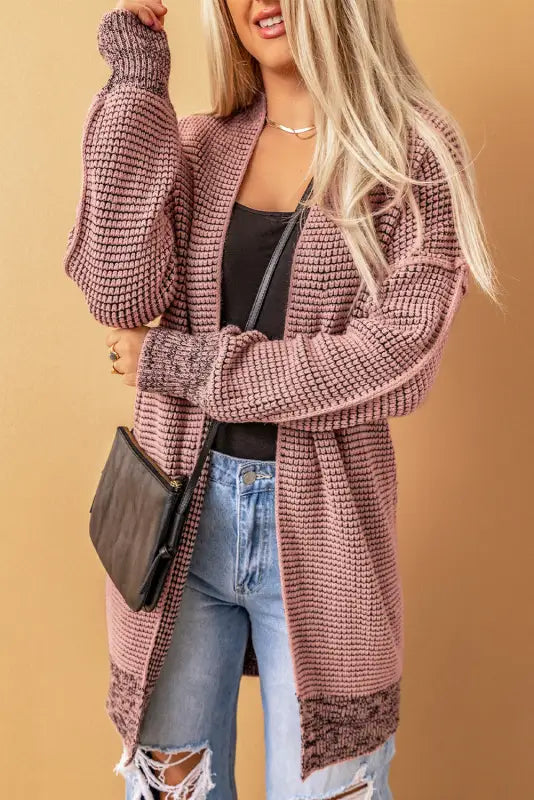 Grey plaid contrast trim open front cardigan - tops