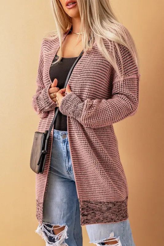 Grey plaid contrast trim open front cardigan - tops