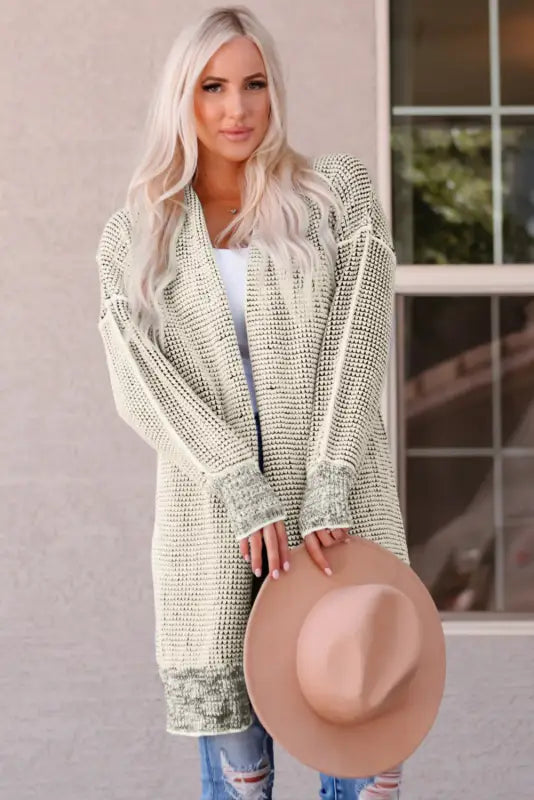 Grey plaid contrast trim open front cardigan - tops