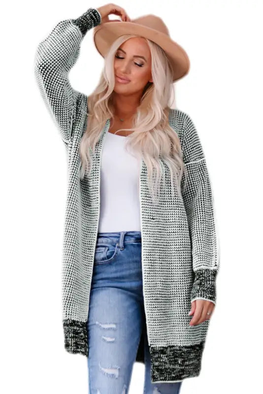 Grey plaid contrast trim open front cardigan - tops