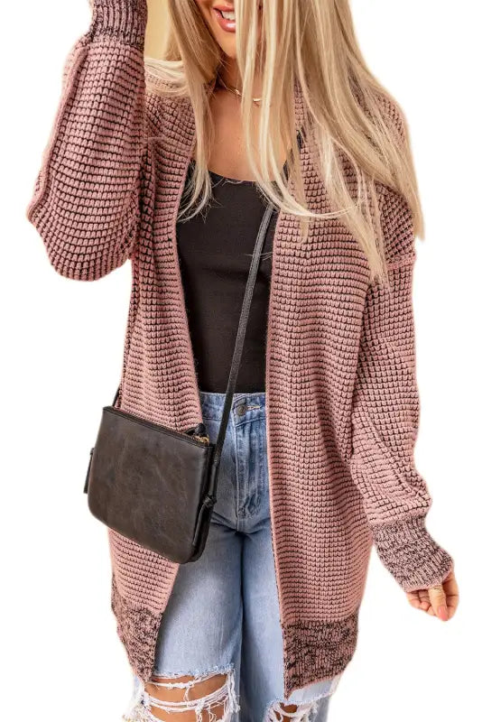 Grey plaid contrast trim open front cardigan - tops