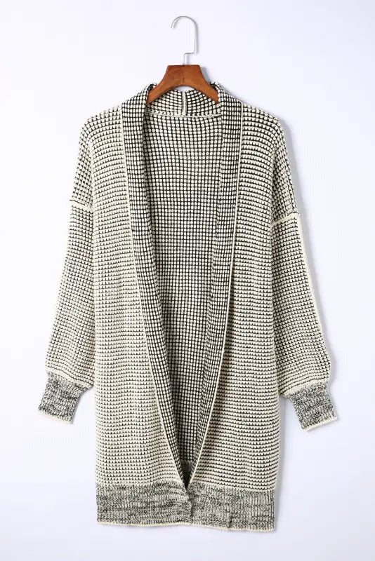 Grey plaid contrast trim open front cardigan - tops