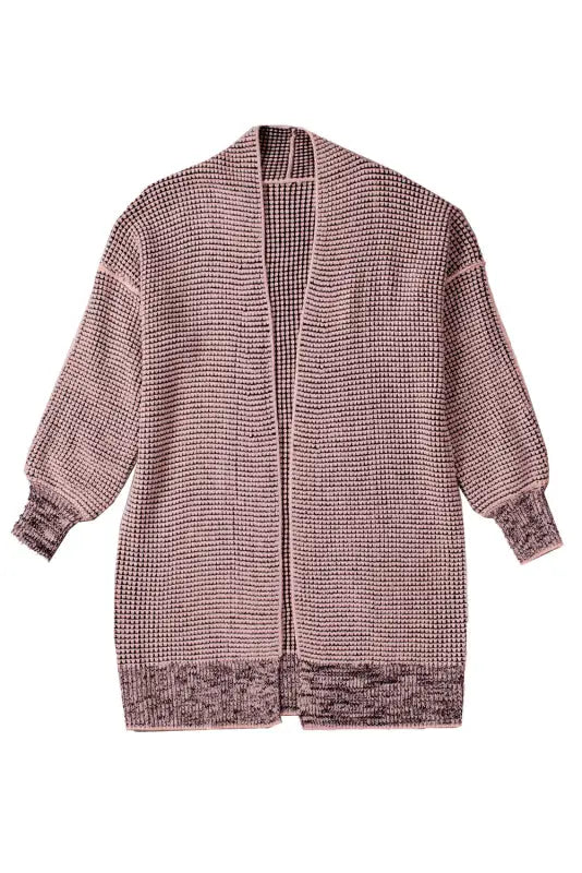 Grey plaid contrast trim open front cardigan - tops