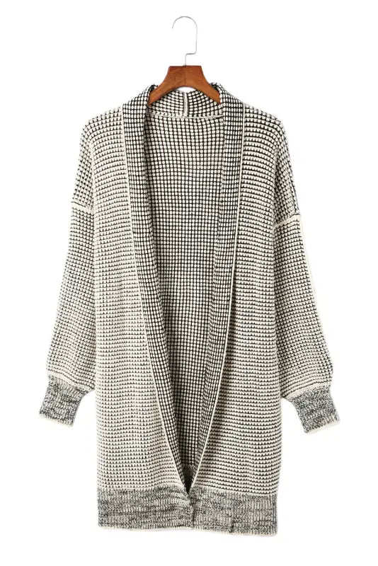 Grey plaid contrast trim open front cardigan - tops