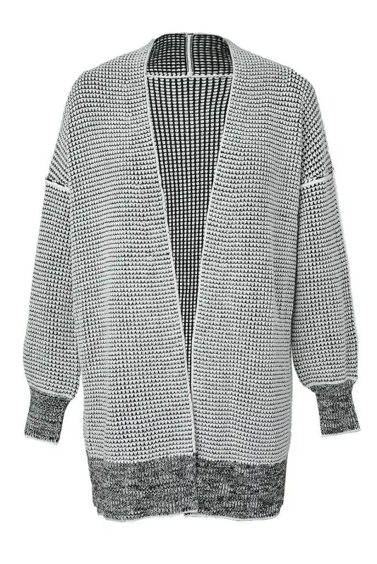 Grey plaid contrast trim open front cardigan - tops