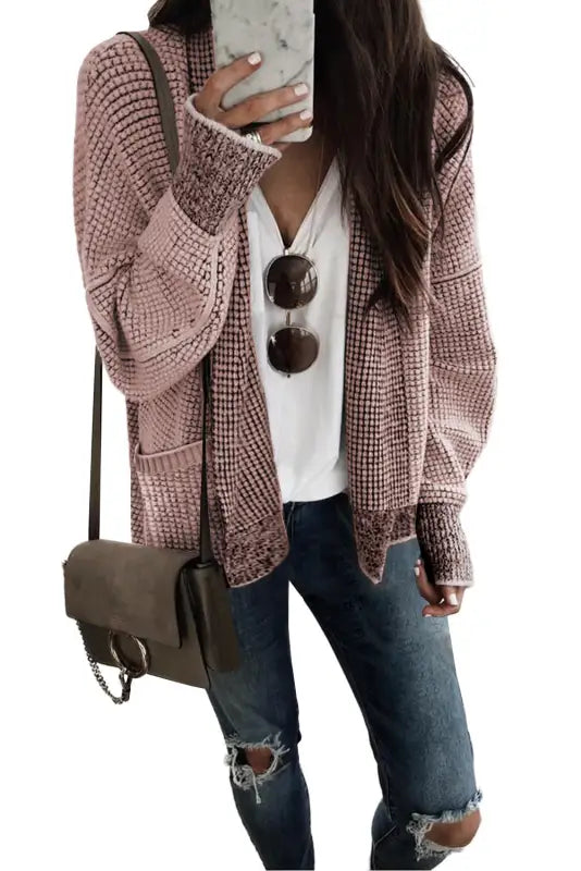 Grey plaid contrast trim open front cardigan - tops