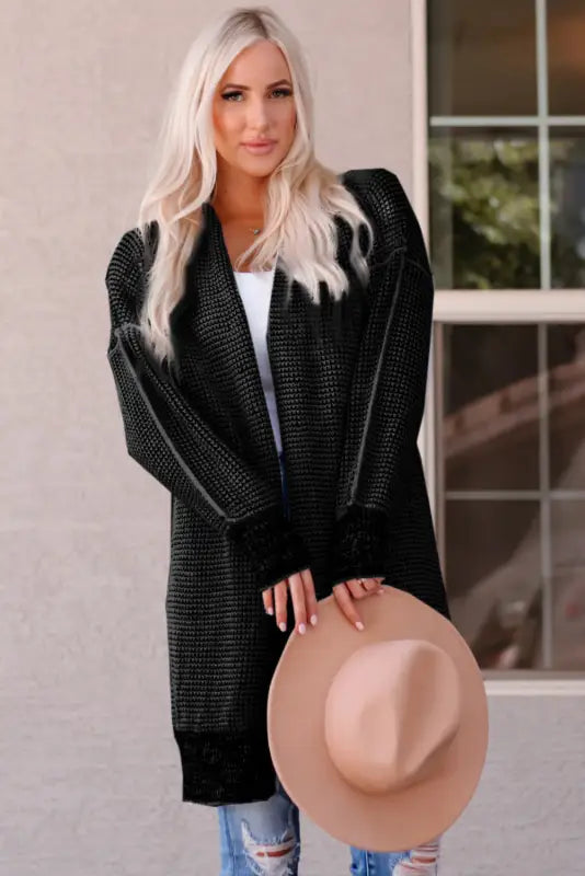 Grey plaid contrast trim open front cardigan - tops