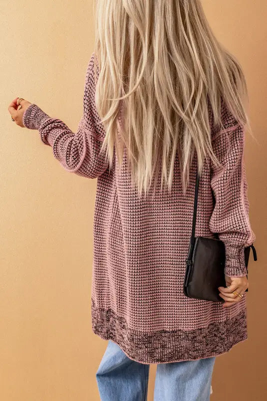 Grey plaid contrast trim open front cardigan - tops