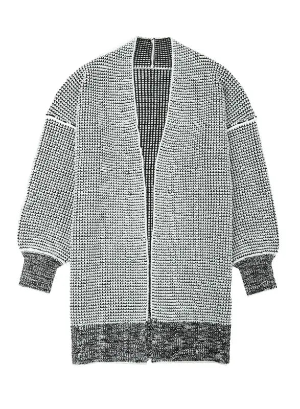 Grey plaid contrast trim open front cardigan - tops