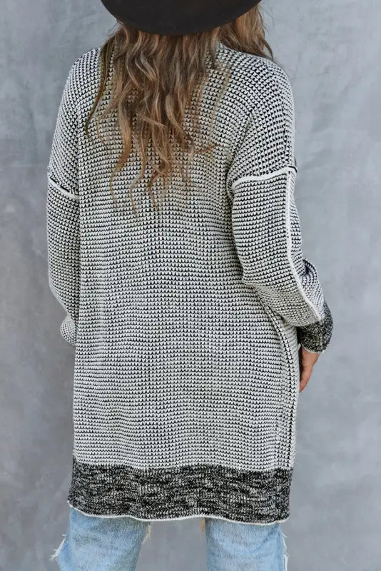 Grey plaid contrast trim open front cardigan - tops