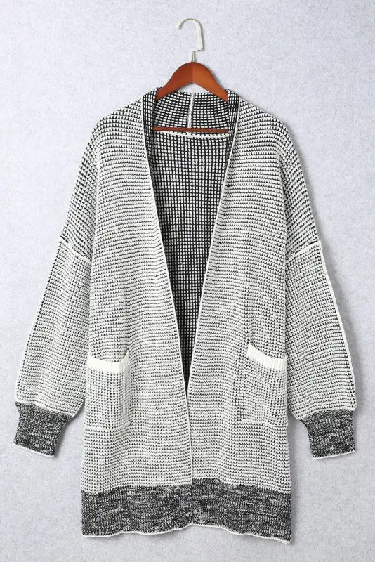 Grey plaid contrast trim open front cardigan - tops