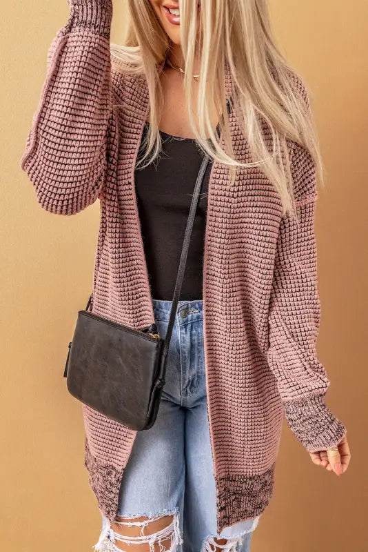 Grey plaid contrast trim open front cardigan - tops