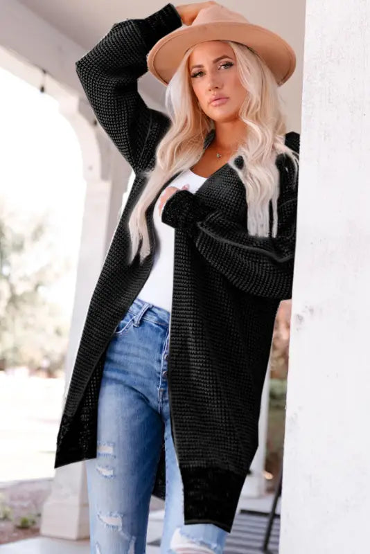 Grey plaid contrast trim open front cardigan - tops