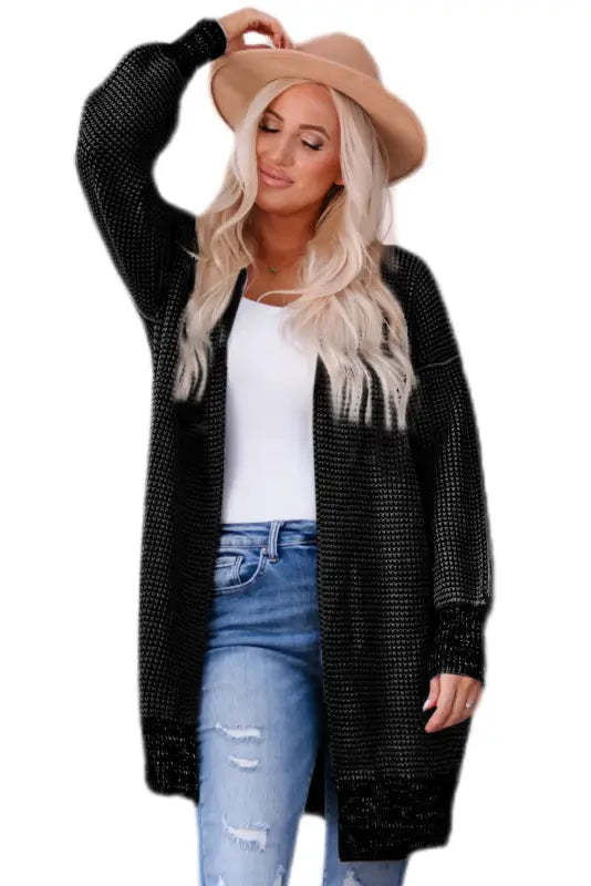 Grey plaid contrast trim open front cardigan - tops