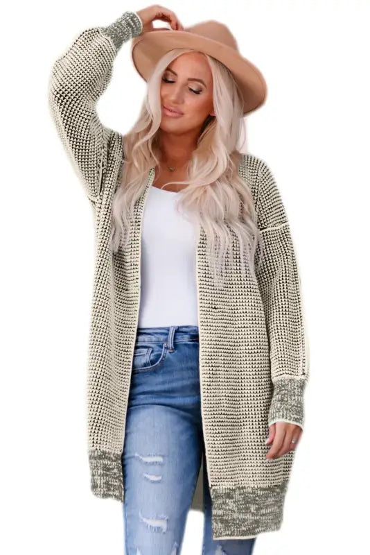 Grey plaid contrast trim open front cardigan - tops