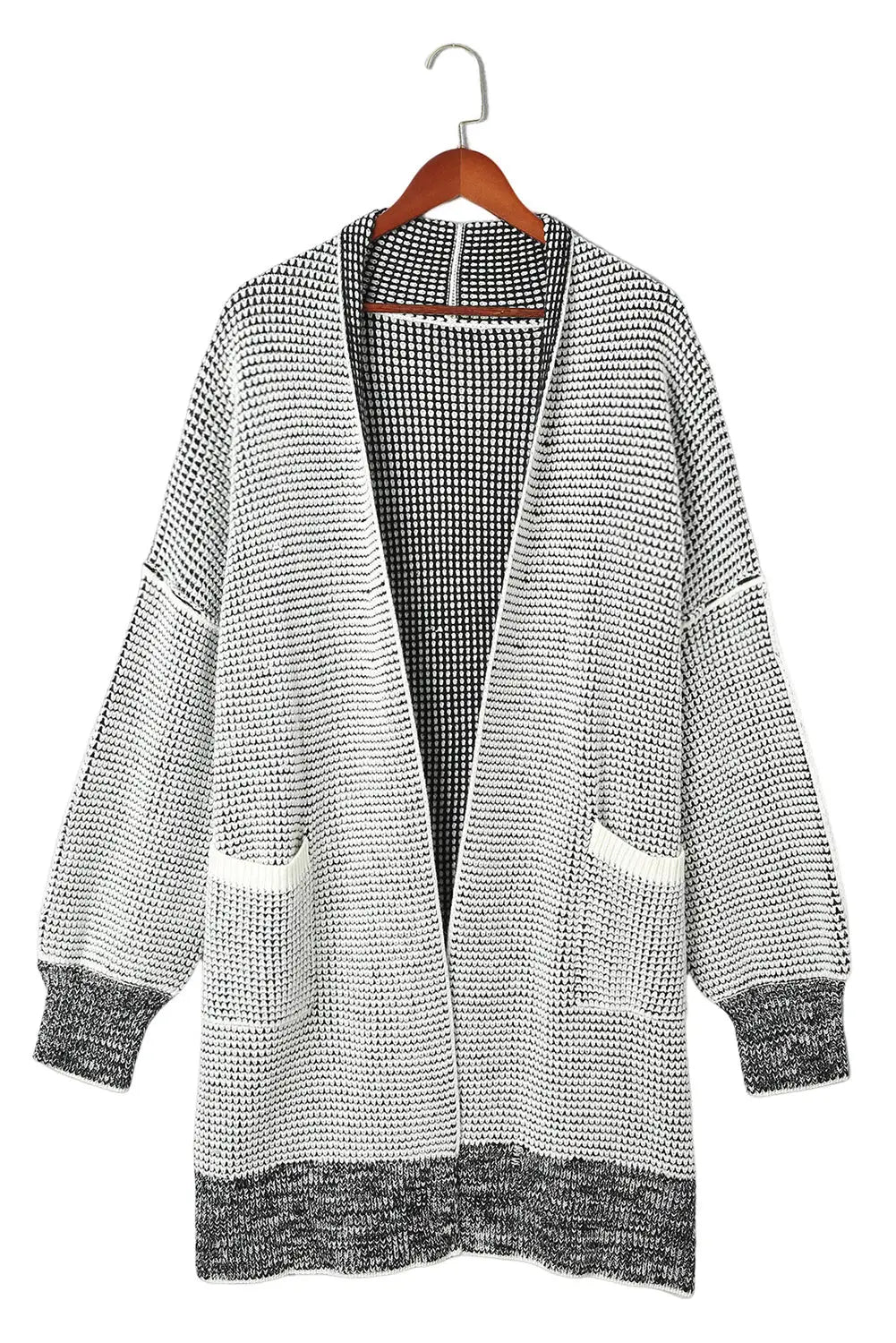 Grey plaid contrast trim open front cardigan - tops