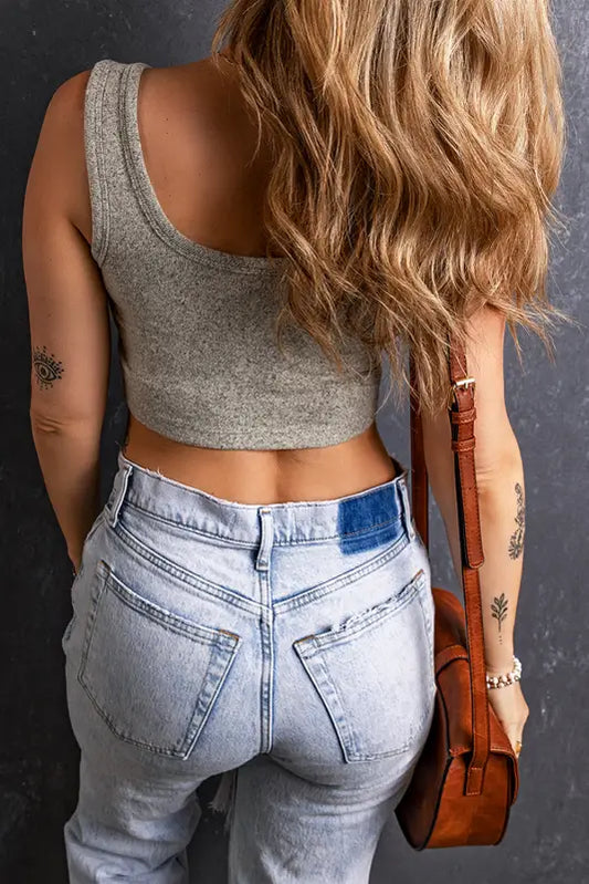 Grey stretchy knit crop top - tops