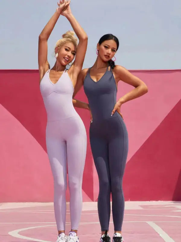 Gym style seamless active jumpsuit - pink / s - yoga jumpsuits
