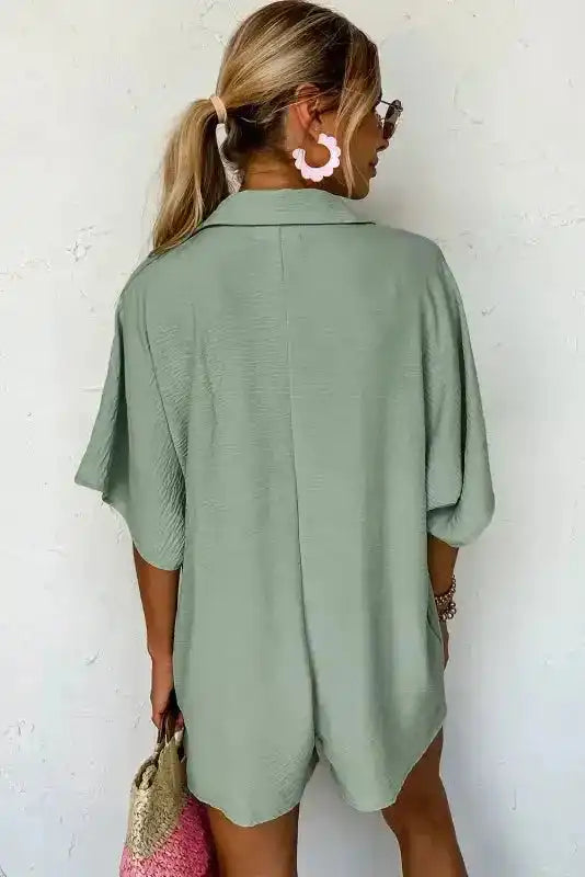 Half Button Collared Loose Romper - Fashionfitz