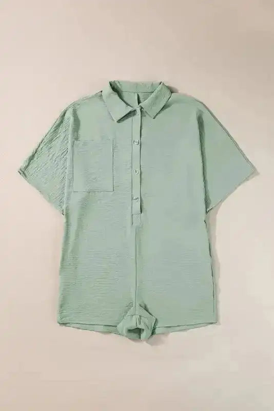Half Button Collared Loose Romper - Fashionfitz