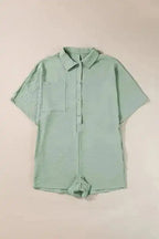 Half Button Collared Loose Romper - Fashionfitz