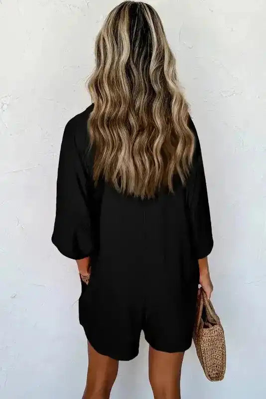 Half Button Collared Loose Romper - Fashionfitz