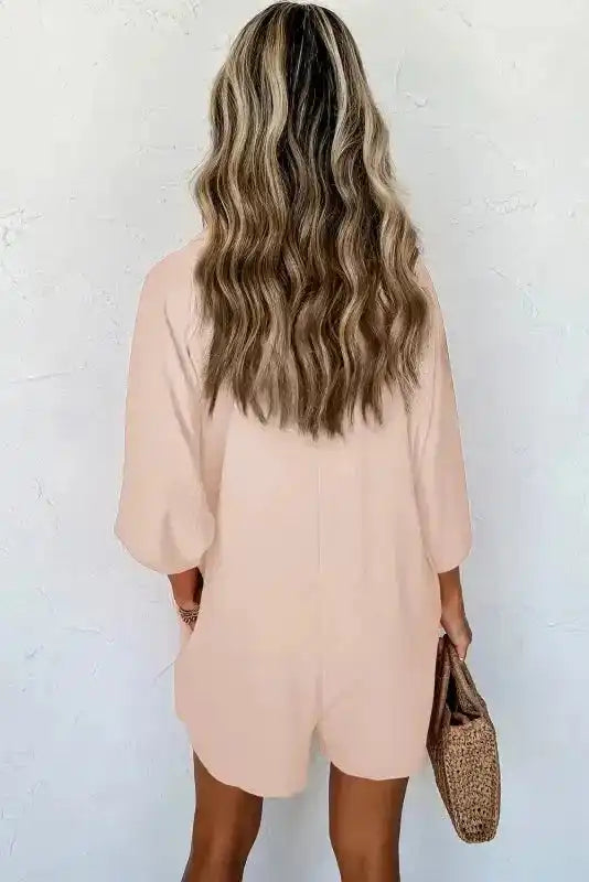 Half Button Collared Loose Romper - Fashionfitz