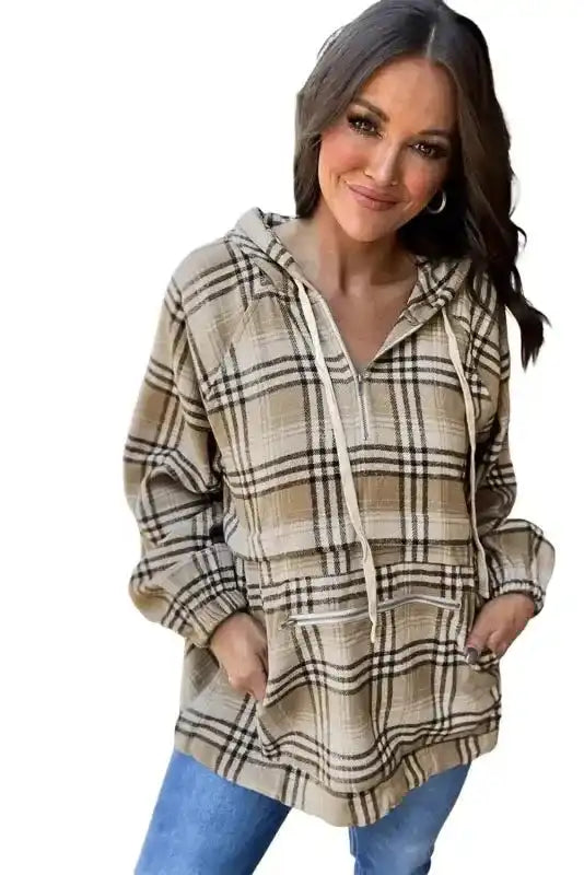 Half Zipp Plaid Hoodie - Fashionfitz