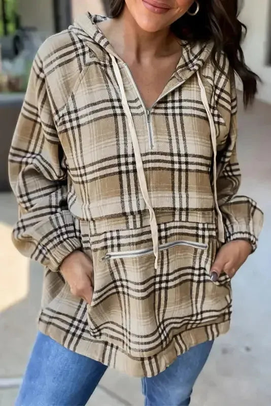 Half Zipp Plaid Hoodie - Fashionfitz