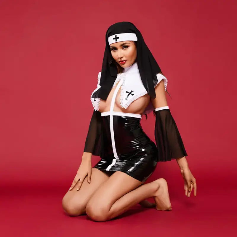 Halloween sexy nun cosplay - black / free - lingerie