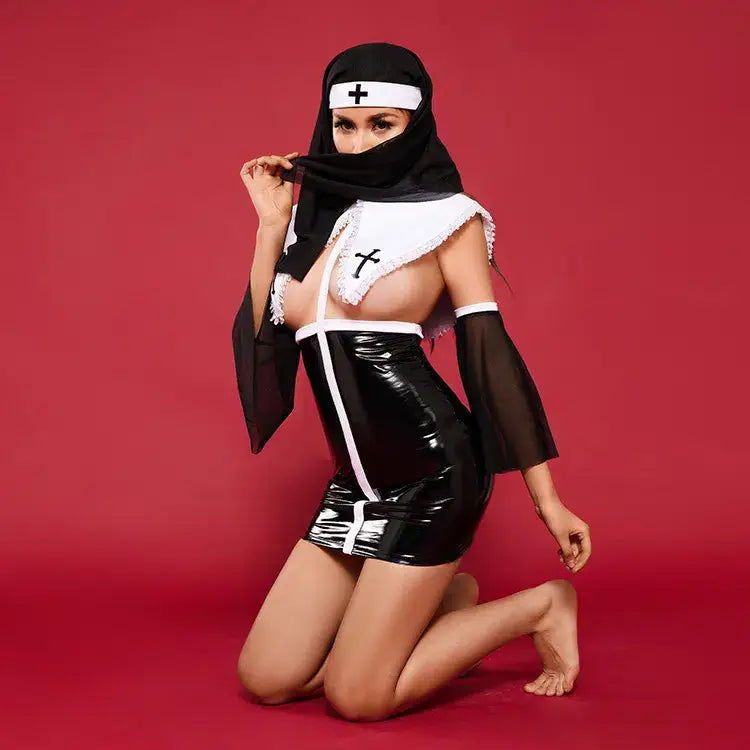 Halloween sexy nun cosplay - black / free - lingerie