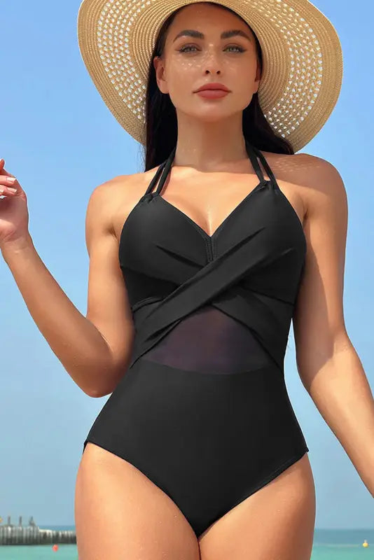 Halter mesh one-piece swimsuit - swimwear