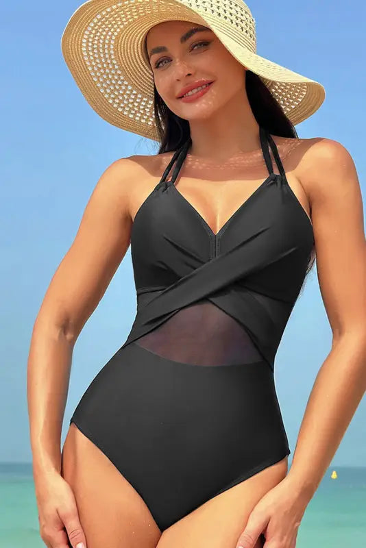 Halter mesh one-piece swimsuit - swimwear