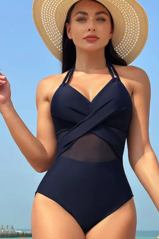 Halter mesh one-piece swimsuit - swimwear