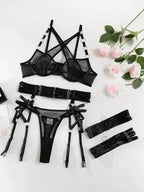 Hard To Keep - 3-Piece Velvet Lingerie Set - Fashionfitz