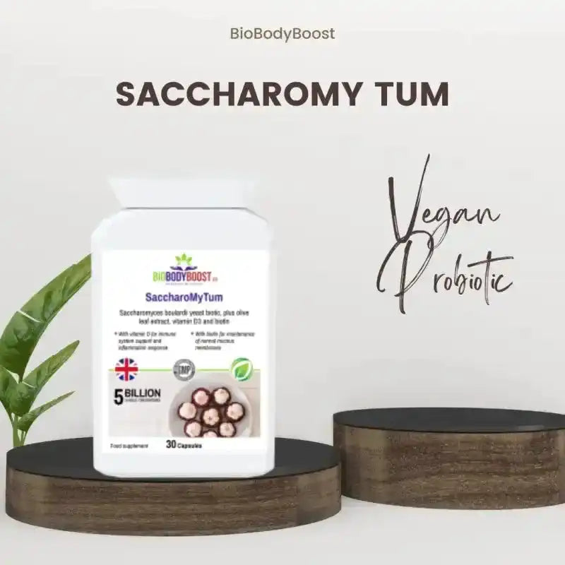 Health Travel Supplements Bundle - Boost Immunity & Wellness with Saccharomy Tum vegan probiotic capsules, ideal for digestion and immune support.