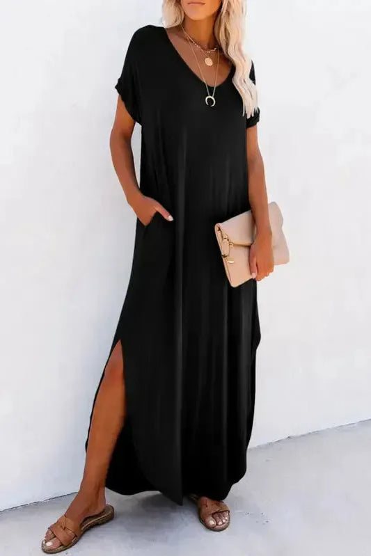 Hidden Pocket Splits Maxi T-shirt Dress - Fashionfitz